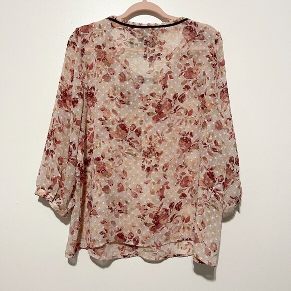 LC Lauren Conrad Womens Ruffle Clip Dot Blouse XL Pink Soft Girl Romantic Sheer - Picture 2 of 8